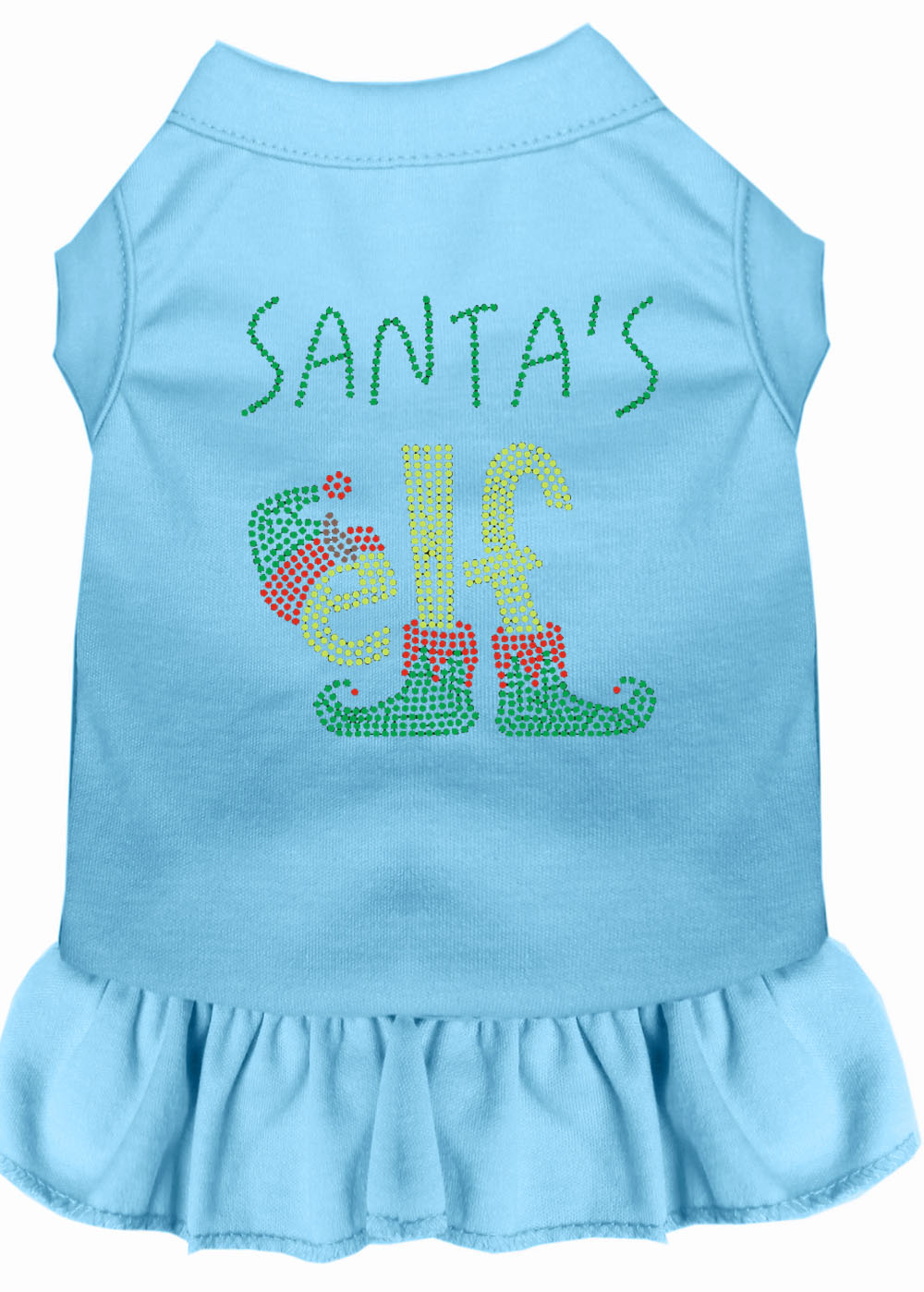 Santa's Elf Rhinestone Dog Dress Baby Blue 4X
